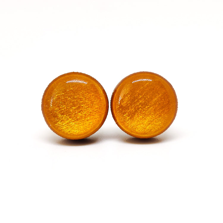 Stud Earrings, Gold Shimmer, 10 mm, Handmade, Stainless Steel Posts for Sensitive Ears - Candi Cove Designs