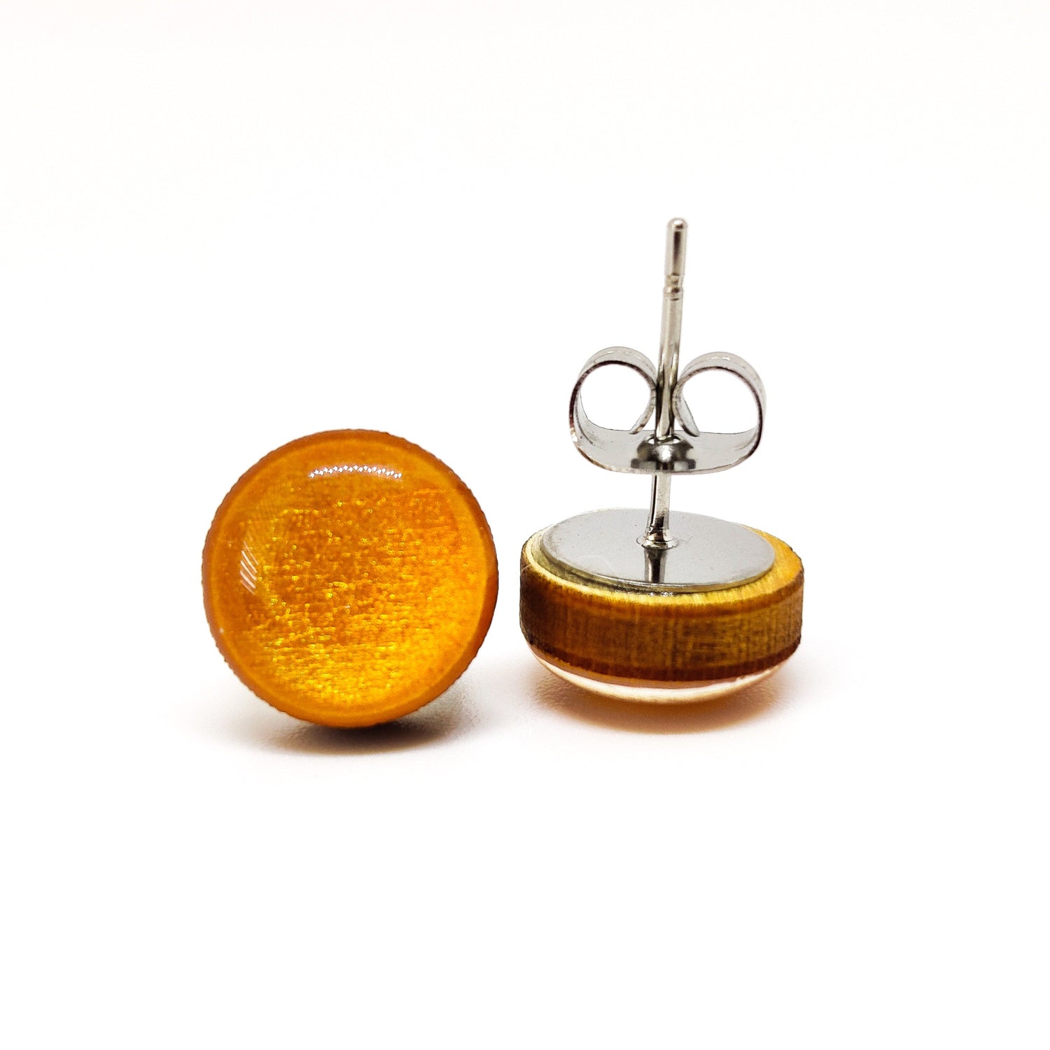 Stud Earrings, Gold Shimmer, 10 mm, Handmade, Stainless Steel Posts for Sensitive Ears - Candi Cove Designs