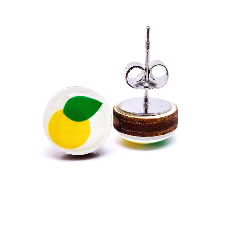 Stud Earrings, Lemon, 10 mm, Handmade, Stainless Steel Posts for Sensitive Ears - Candi Cove Designs