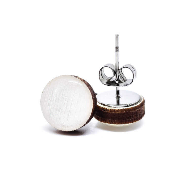 Stud Earrings, Pearl White Shimmer, 10 mm, Handmade, Stainless Steel Posts for Sensitive Ears - Candi Cove Designs