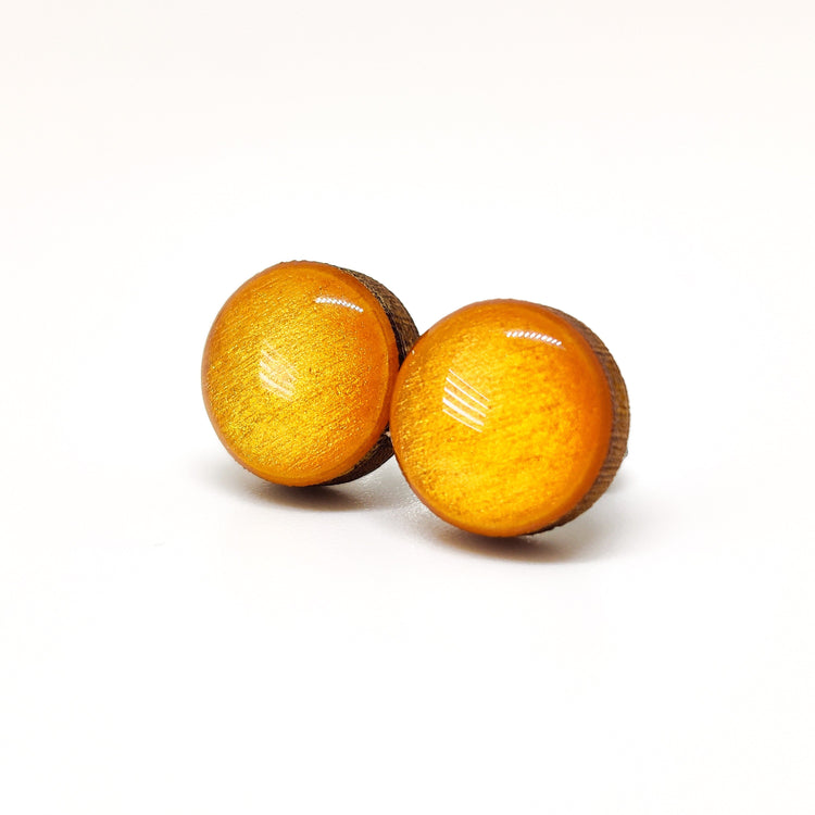 Stud Earrings, Gold Shimmer, 10 mm, Handmade, Stainless Steel Posts for Sensitive Ears - Candi Cove Designs