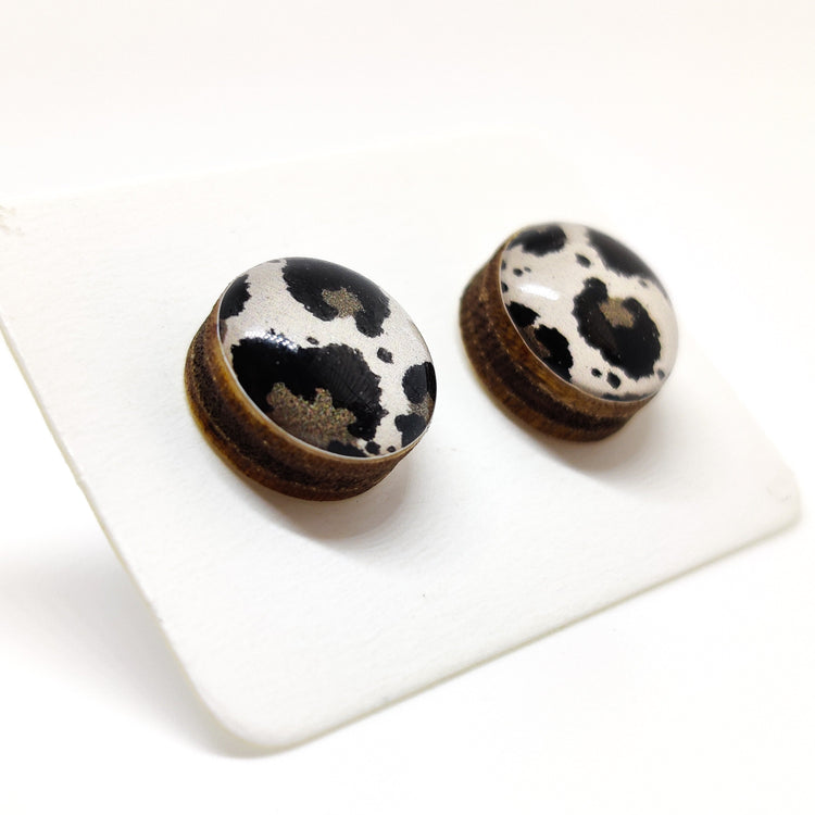 Black and Gray Leopard Print Animal Print Candi Cove Designs Fashion earrings Studs small earrings Studs for ears Everyday Simple Stud Earrings for Women and Girls with Sensitive Ears ear rings