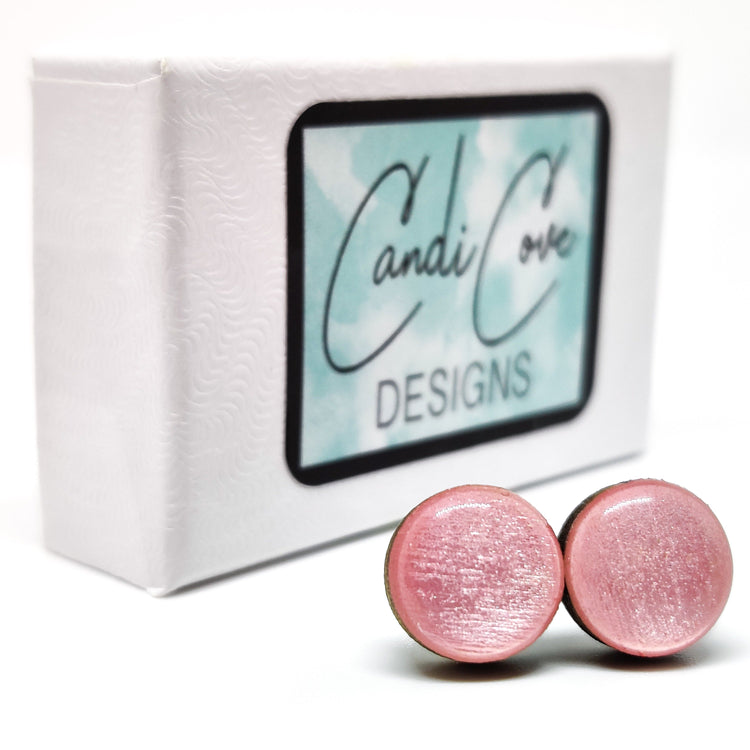 Stud Earrings, Rose Gold Shimmer, 10 mm, Handmade, Stainless Steel Posts for Sensitive Ears - Candi Cove Designs