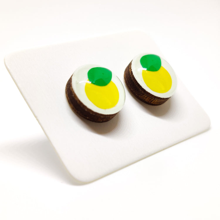 Stud Earrings, Lemon, 10 mm, Handmade, Stainless Steel Posts for Sensitive Ears - Candi Cove Designs