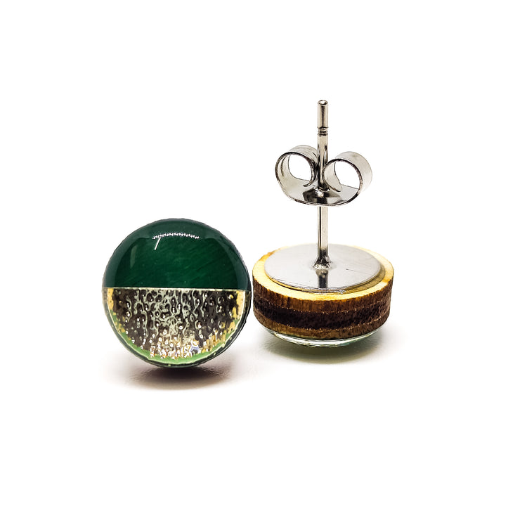 forest green and yellow gold faux hammered metal two toned stud earrings by candi cove designs everyday simple stud earrings for sensitive ears