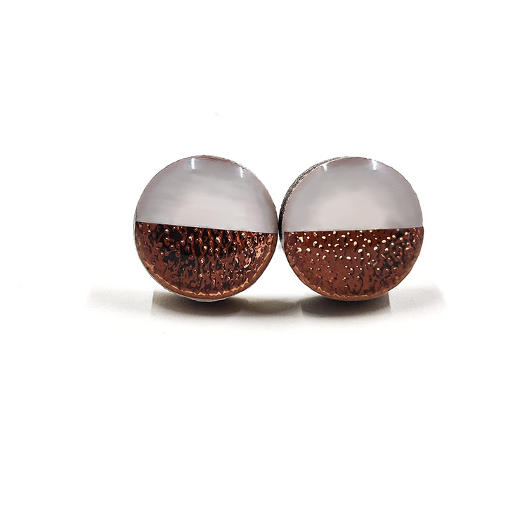 Gray and Rose Gold Faux Hammered Metal 10mm Stud Earrings, Handmade, Posts for Sensitive Ears - Candi Cove Designs