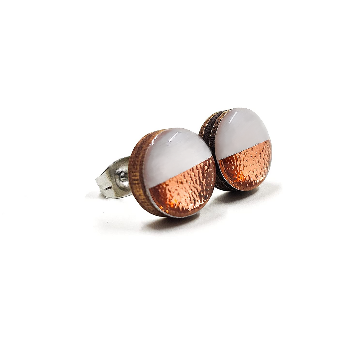 Gray and Rose Gold Faux Hammered Metal 10mm Stud Earrings, Handmade, Posts for Sensitive Ears - Candi Cove Designs