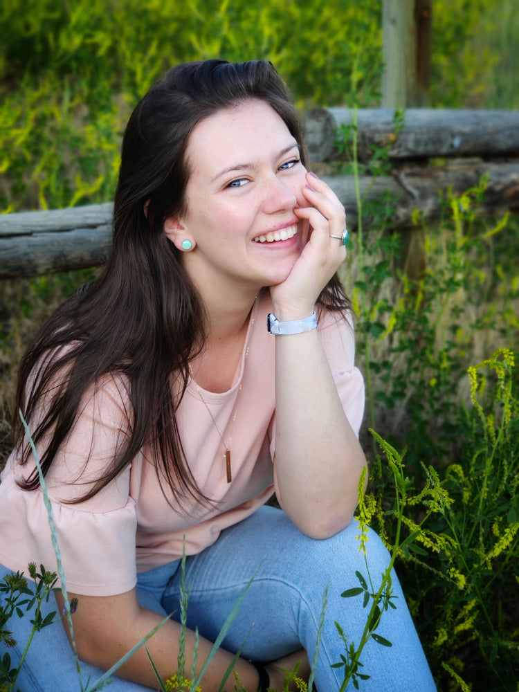 Set of 2 Stud Earrings, Christmas Tree, Green Shimmer, 10 mm, Handmade, Stainless Steel Posts for Sensitive Ears - Candi Cove Designs