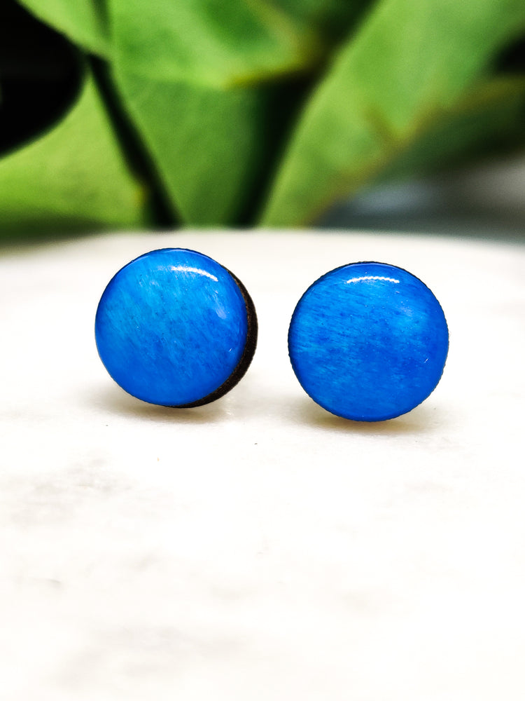 Stud Earrings, Blue, 10 mm, Handmade, Stainless Steel Posts for Sensitive Ears - Candi Cove Designs