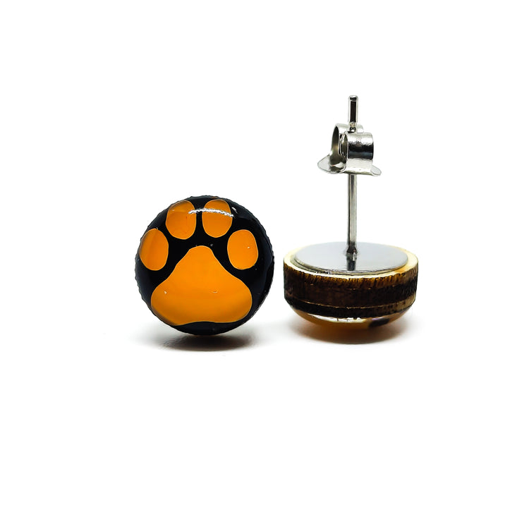 orange and black pawprint stud earrings by candi cove designs everyday simple stud earrings for sensitive ears bengals earrings
