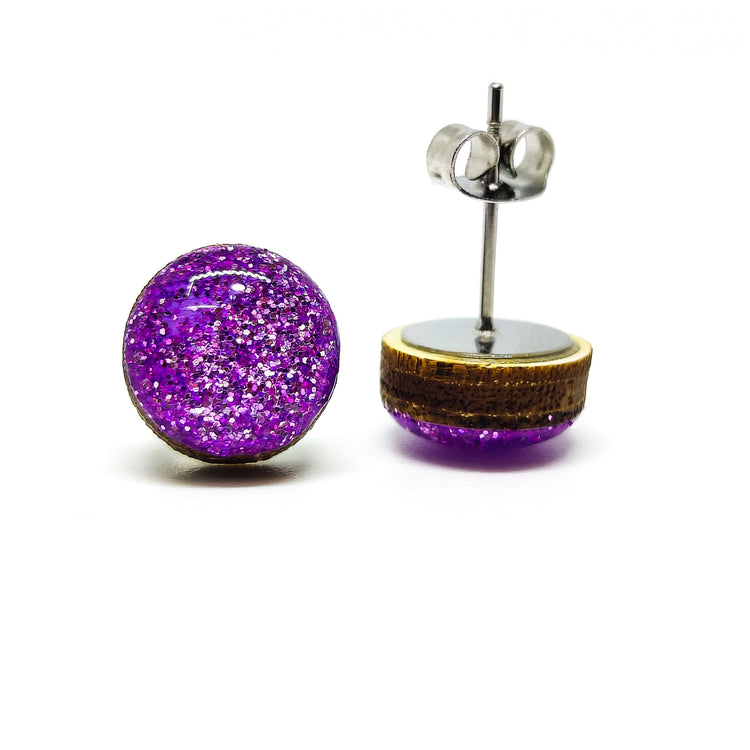 Purple Sparkle Stud Earrings | Color Dot Stud Earrings | Resin Earrings | Everyday Earrings | Small Studs | Colorful Earrings | Circle Studs