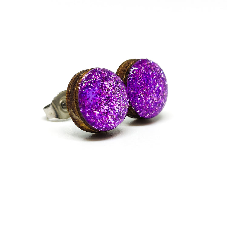 Purple Sparkle Stud Earrings | Color Dot Stud Earrings | Resin Earrings | Everyday Earrings | Small Studs | Colorful Earrings | Circle Studs