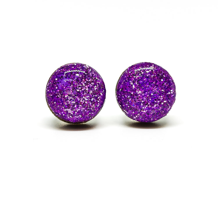 Purple Sparkle Stud Earrings | Color Dot Stud Earrings | Resin Earrings | Everyday Earrings | Small Studs | Colorful Earrings | Circle Studs