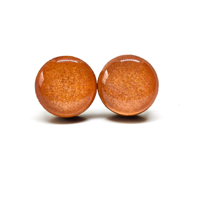 Stud Earrings, Rose Gold Shimmer, 10 mm, Handmade, Stainless Steel Posts for Sensitive Ears - Candi Cove Designs