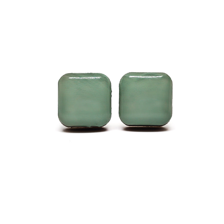 shale green square stud earrings by candi cove designs everyday simple stud earrings for sensitive ears cushion cut