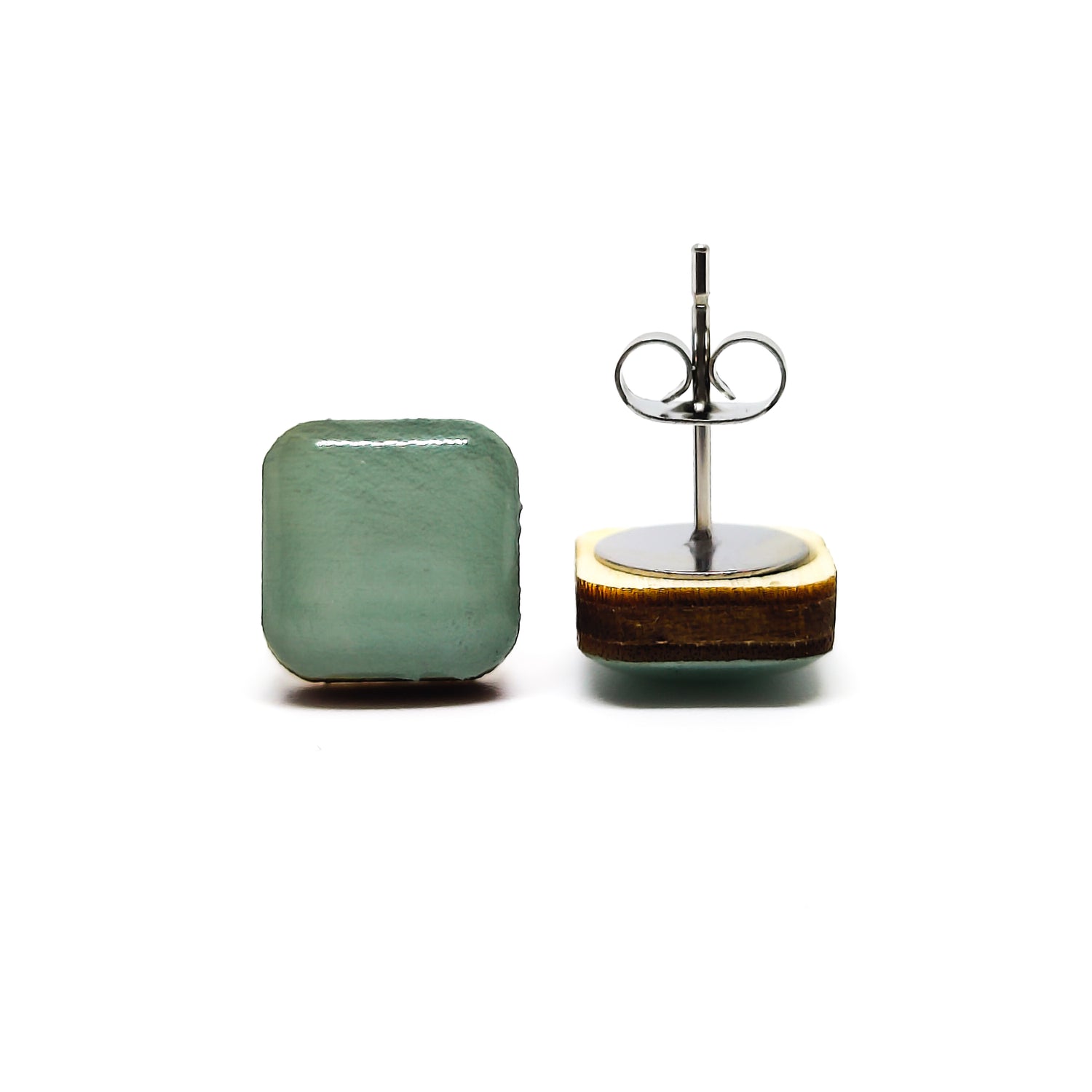 shale green square stud earrings by candi cove designs everyday simple stud earrings for sensitive ears cushion cut