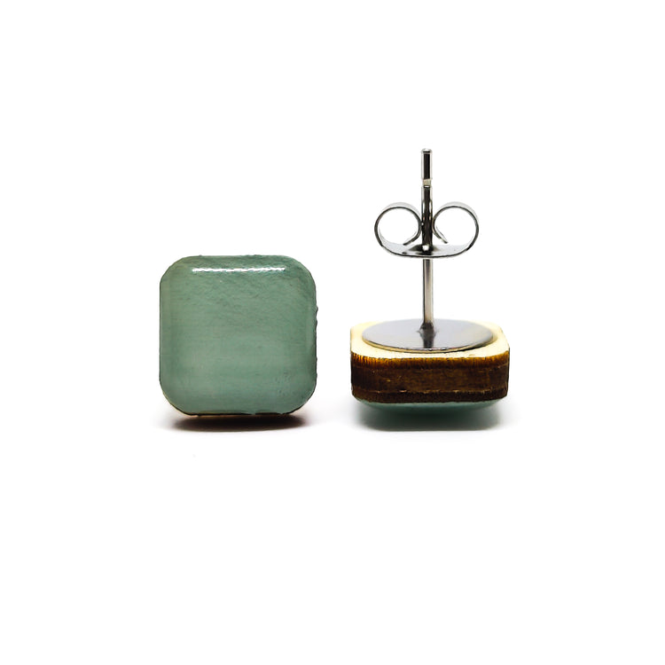 shale green square stud earrings by candi cove designs everyday simple stud earrings for sensitive ears cushion cut