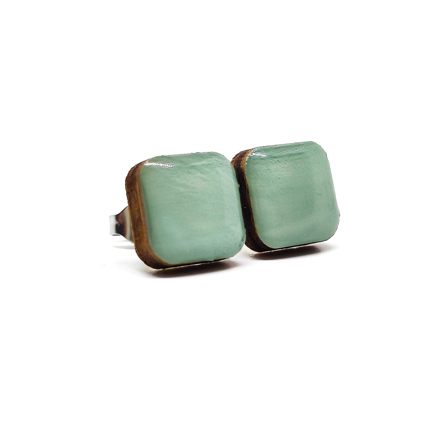 shale green square stud earrings by candi cove designs everyday simple stud earrings for sensitive ears cushion cut