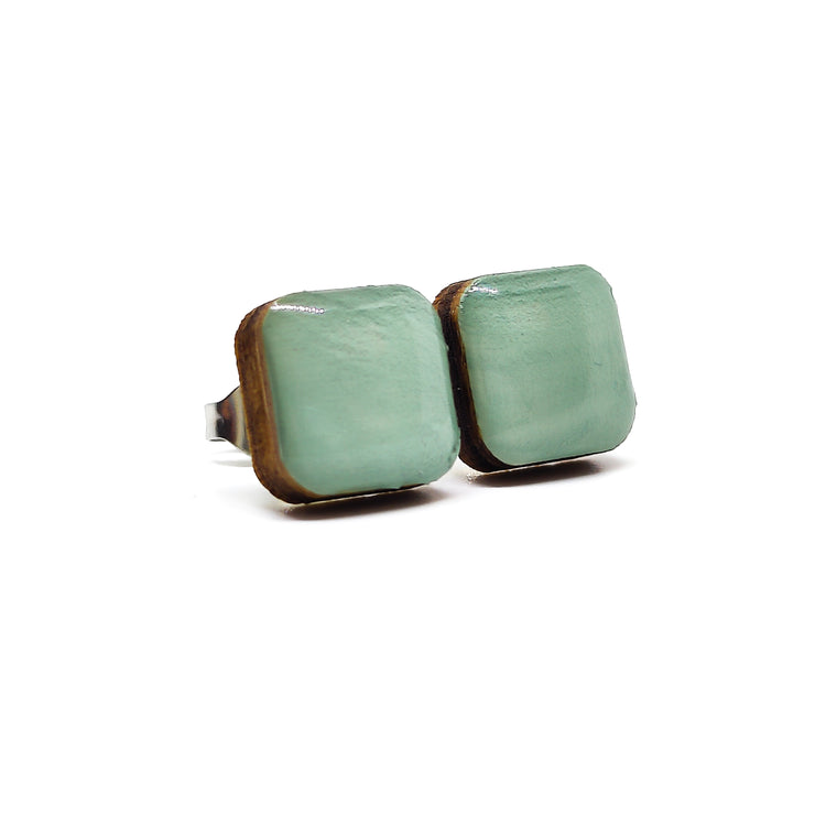 shale green square stud earrings by candi cove designs everyday simple stud earrings for sensitive ears cushion cut