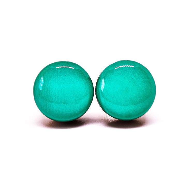 Stud Earrings, Teal, 10 mm, Handmade, Stainless Steel Posts for Sensitive Ears - Candi Cove Designs