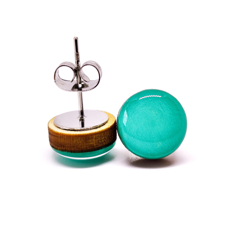 Stud Earrings, Teal, 10 mm, Handmade, Stainless Steel Posts for Sensitive Ears - Candi Cove Designs