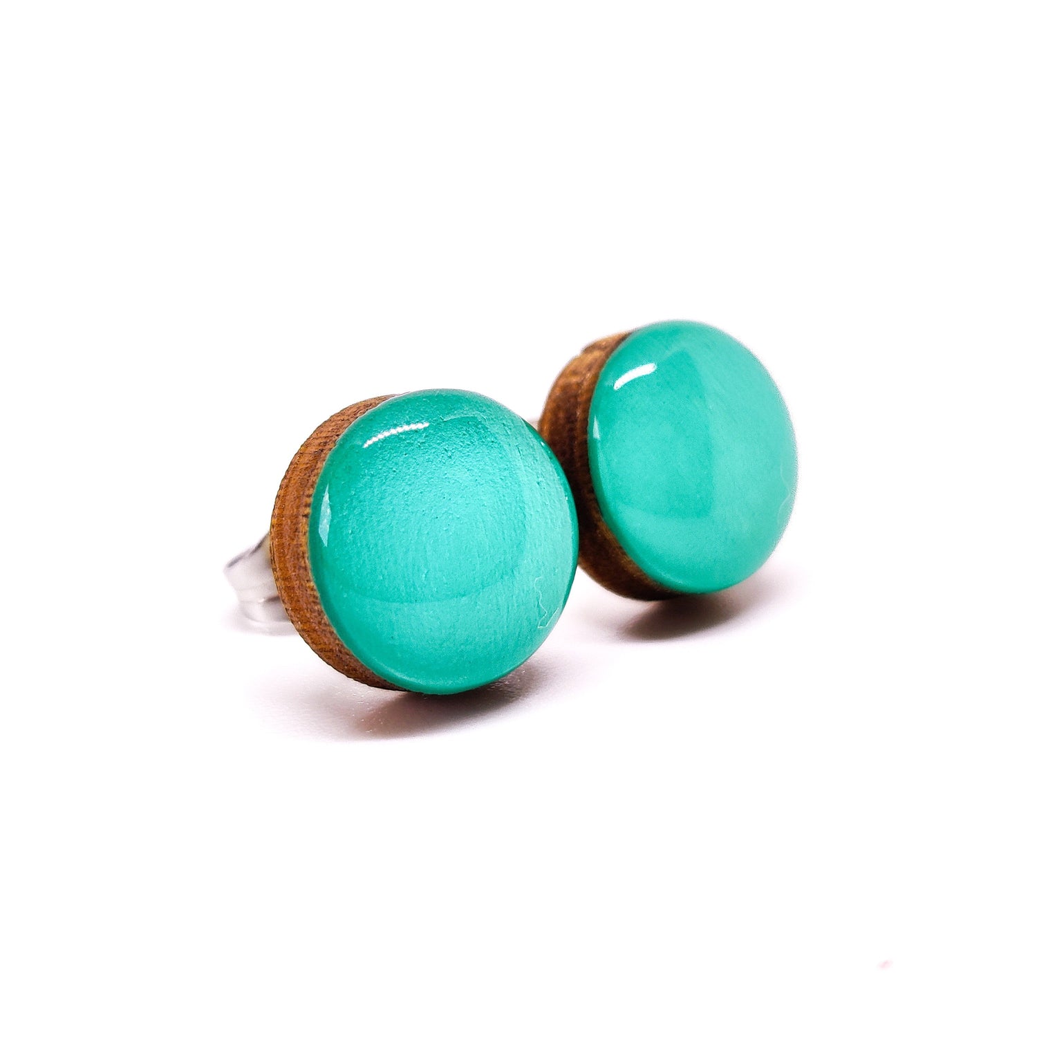 Stud Earrings, Teal, 10 mm, Handmade, Stainless Steel Posts for Sensitive Ears - Candi Cove Designs