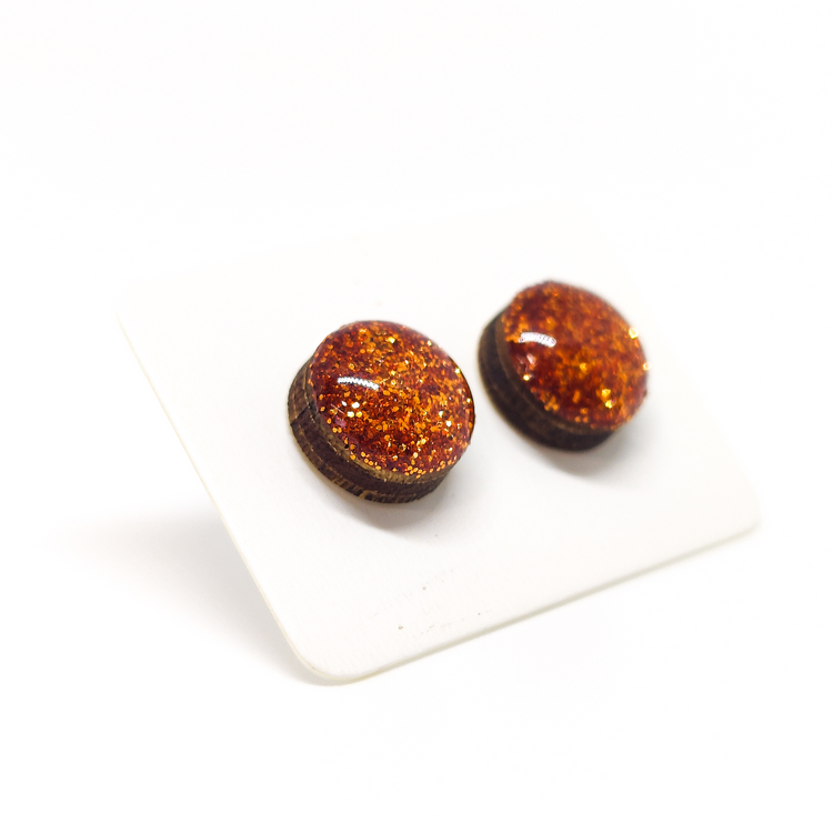 terracotta orange sparkle stud earrings by candi cove designs everyday simple stud earrings for sensitive ears