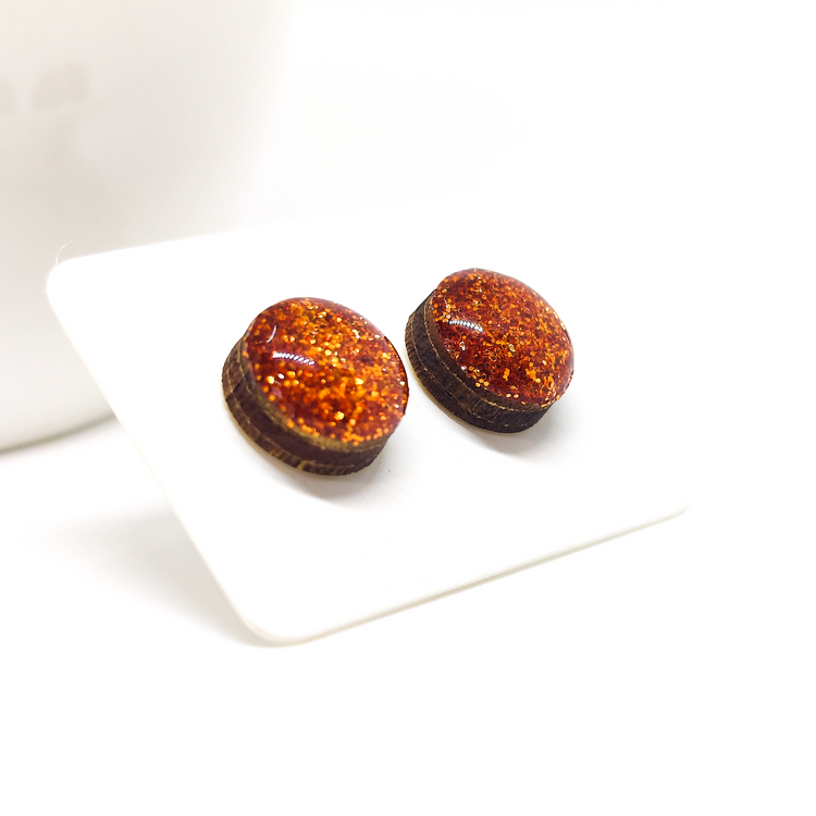 terracotta orange sparkle stud earrings by candi cove designs everyday simple stud earrings for sensitive ears