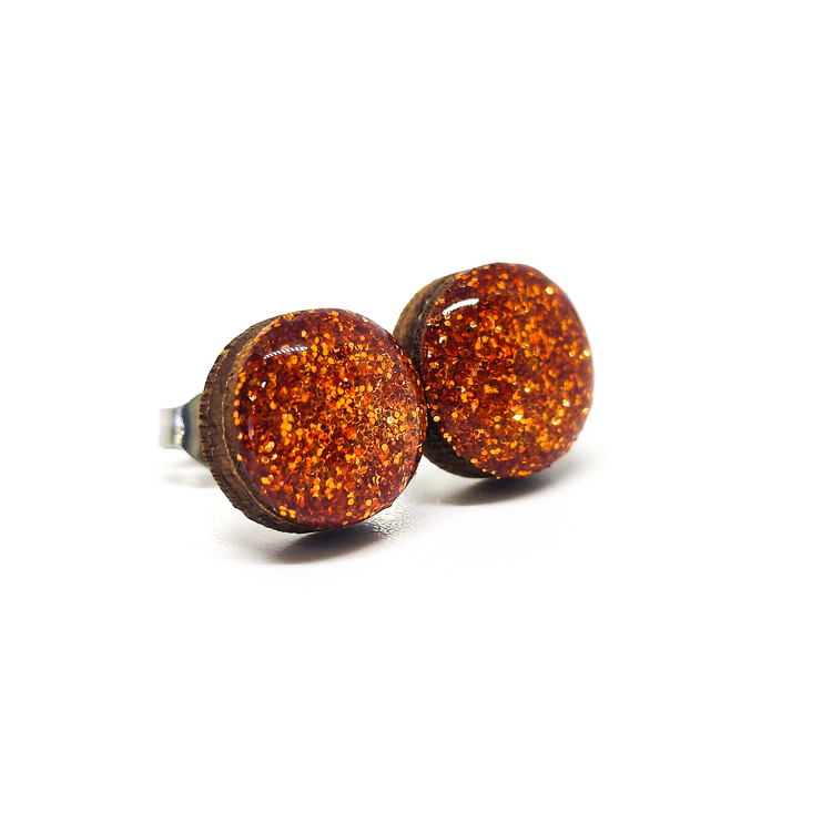 terracotta orange sparkle stud earrings by candi cove designs everyday simple stud earrings for sensitive ears