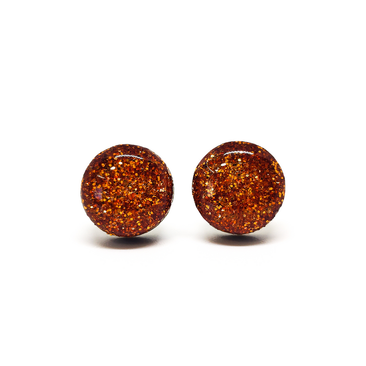 terracotta orange sparkle stud earrings by candi cove designs everyday simple stud earrings for sensitive ears