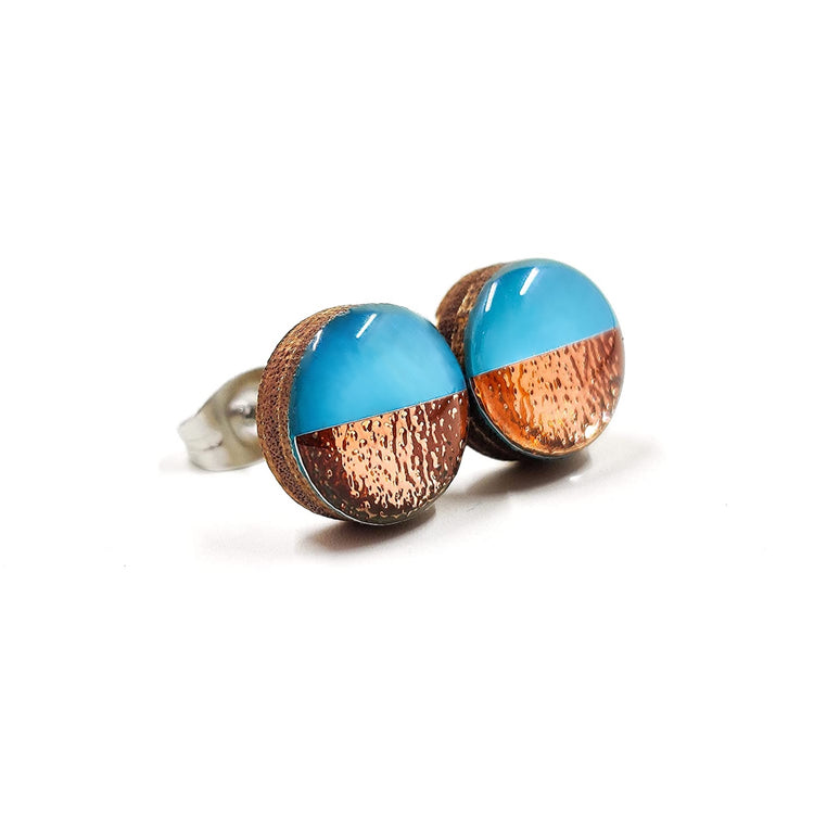 turquoise and rose gold two toned faux hammered metal stud earrings by candi cove designs everyday simple stud earrings for sensitive ears