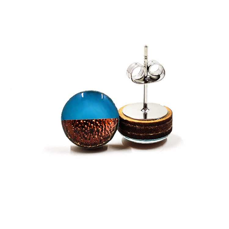 turquoise and rose gold two toned faux hammered metal stud earrings by candi cove designs everyday simple stud earrings for sensitive ears