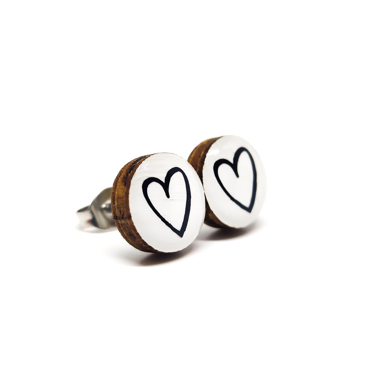 White and Black Hand Drawn Heart Stud Earrings | Color Dot Stud Earrings | Resin Earrings | Everyday Earrings | Small Studs | Colorful Earrings | Circle Studs