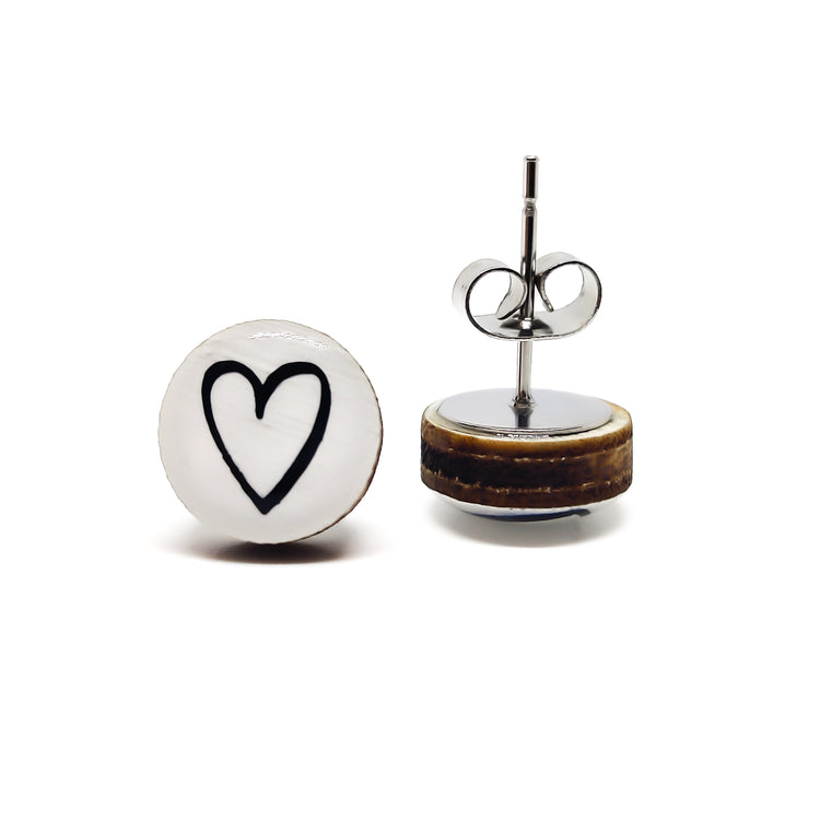White and Black Hand Drawn Heart Stud Earrings | Color Dot Stud Earrings | Resin Earrings | Everyday Earrings | Small Studs | Colorful Earrings | Circle Studs