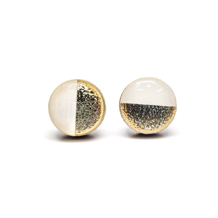 white and gold faux hammered metal two toned stud earrings by candi cove designs everyday simple stud earrings for sensitive ears