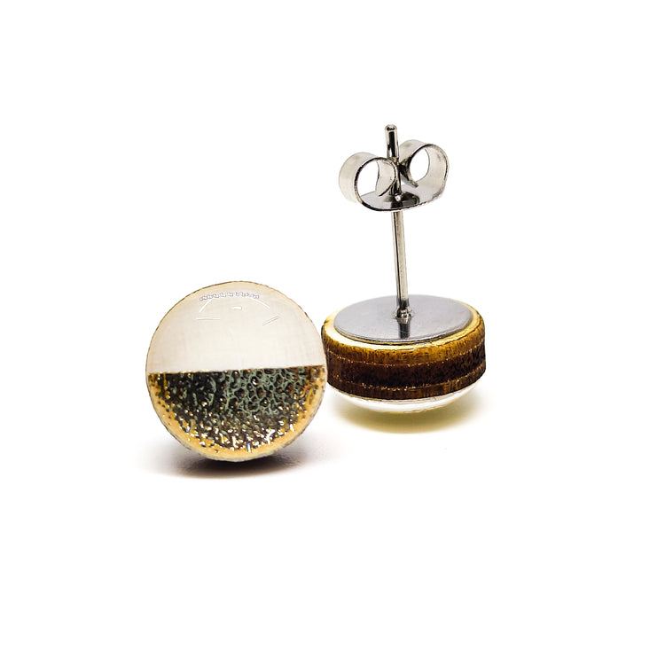 white and gold faux hammered metal two toned stud earrings by candi cove designs everyday simple stud earrings for sensitive ears