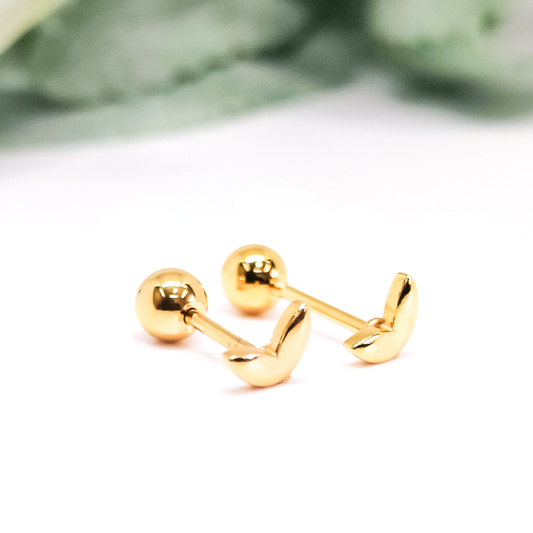 Two Flower Petals Stud Earrings, Tiny Screw on Flatback Nap, 18K Gold Flat Back Earrings for Piercing Jewelry Gift for Women