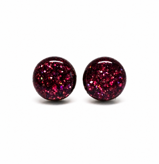 Dark Burgundy Sparkle Stud Earrings by Stainless Steel Posts Vibrant Color Dot Earrings Candi Cove Designs