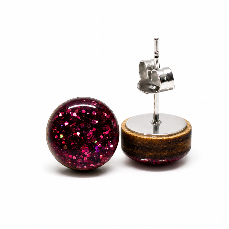 Dark Burgundy Sparkle Stud Earrings by Stainless Steel Posts Vibrant Color Dot Earrings Candi Cove Designs