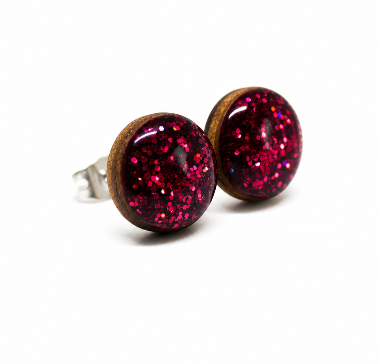 Dark Burgundy Sparkle Stud Earrings by Stainless Steel Posts Vibrant Color Dot Earrings Candi Cove Designs