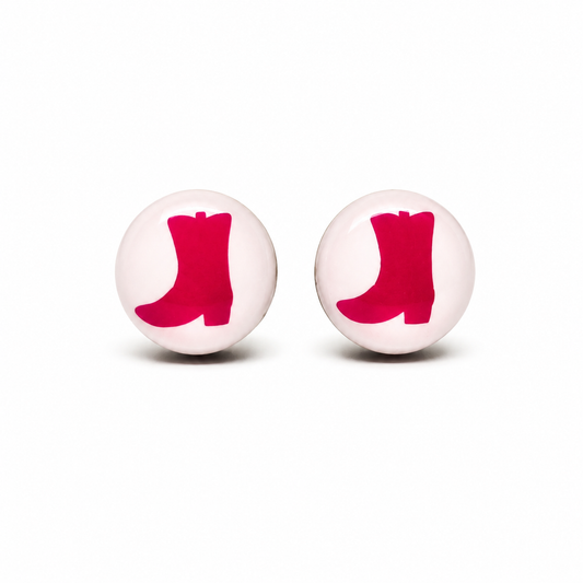 Hot Pink Cowgirl Boot Shimmer Vibrant Studs Earrings by Candi Cove Designs
