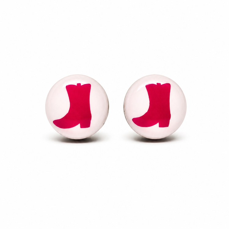 Hot Pink Cowgirl Boot Shimmer Vibrant Studs Earrings by Candi Cove Designs