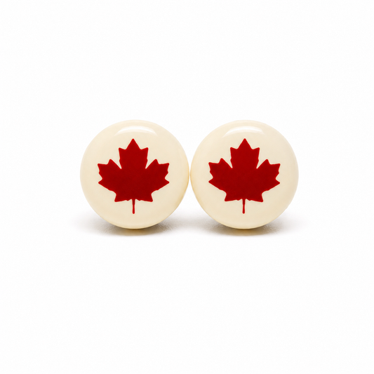 Burgundy Maple Leaf on Cream Stud Earrings by Candi Cove Designs