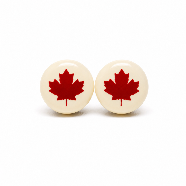 Burgundy Maple Leaf on Cream Stud Earrings by Candi Cove Designs