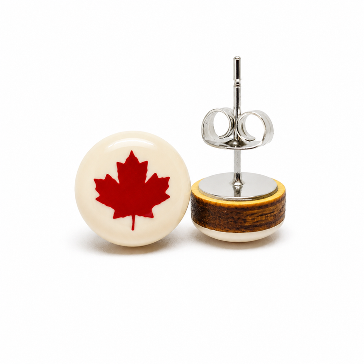 Burgundy Maple Leaf on Cream Stud Earrings by Candi Cove Designs