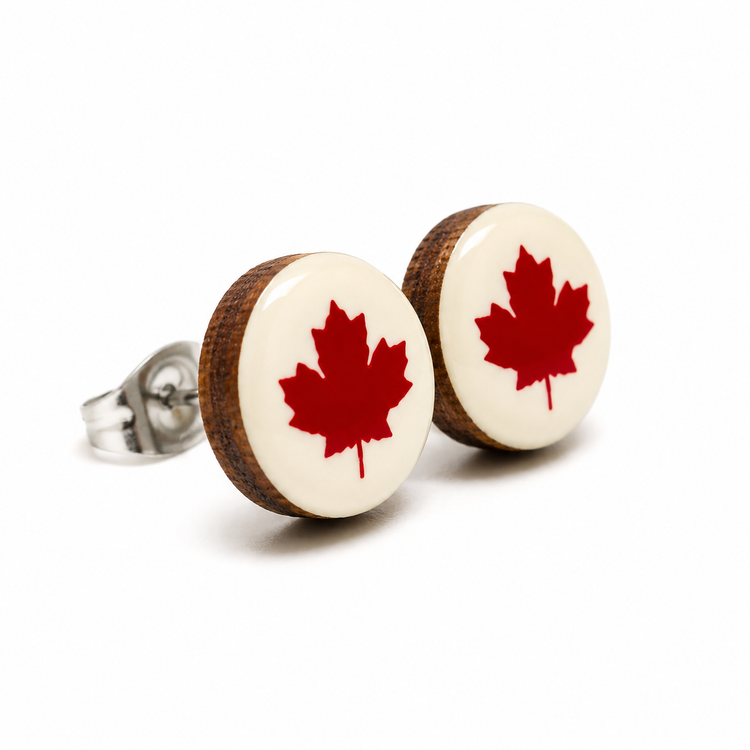 Burgundy Maple Leaf on Cream Stud Earrings by Candi Cove Designs