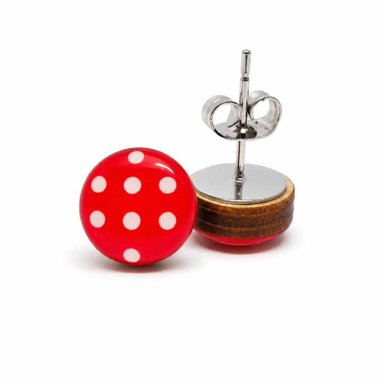Red and White Polka Dot Stud Earrings by Candi Cove Designs