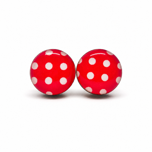 Red and White Polka Dot Stud Earrings by Candi Cove Designs