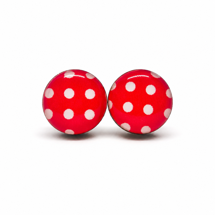 Red and White Polka Dot Stud Earrings by Candi Cove Designs