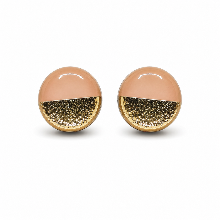 Blush Pink and Gold Faux Hammered Metal Stud Earrings by Candi Cove Designs